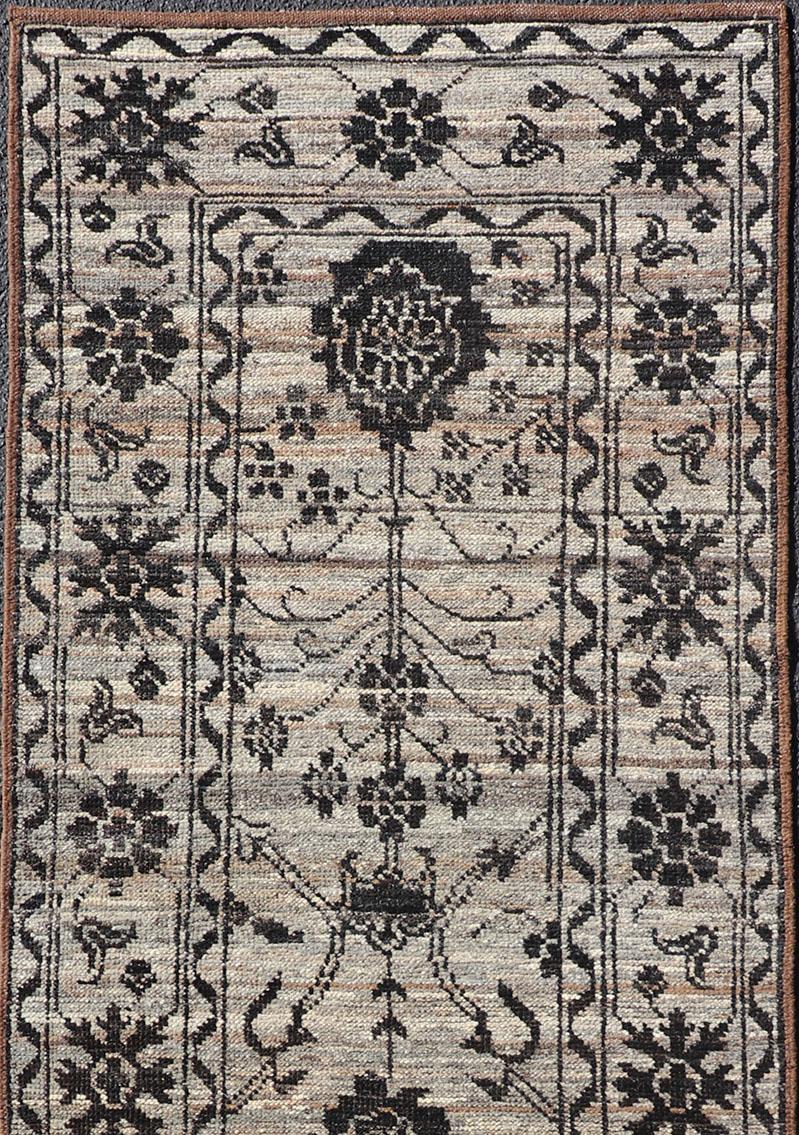 Hand-Knotted Oushak Runner by Keivan Woven Arts in Wool with Sub-Geometric Design 3'2