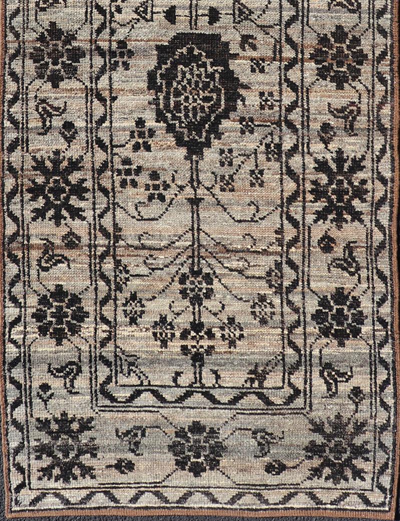 Contemporary Oushak Runner by Keivan Woven Arts in Wool with Sub-Geometric Design 3'2