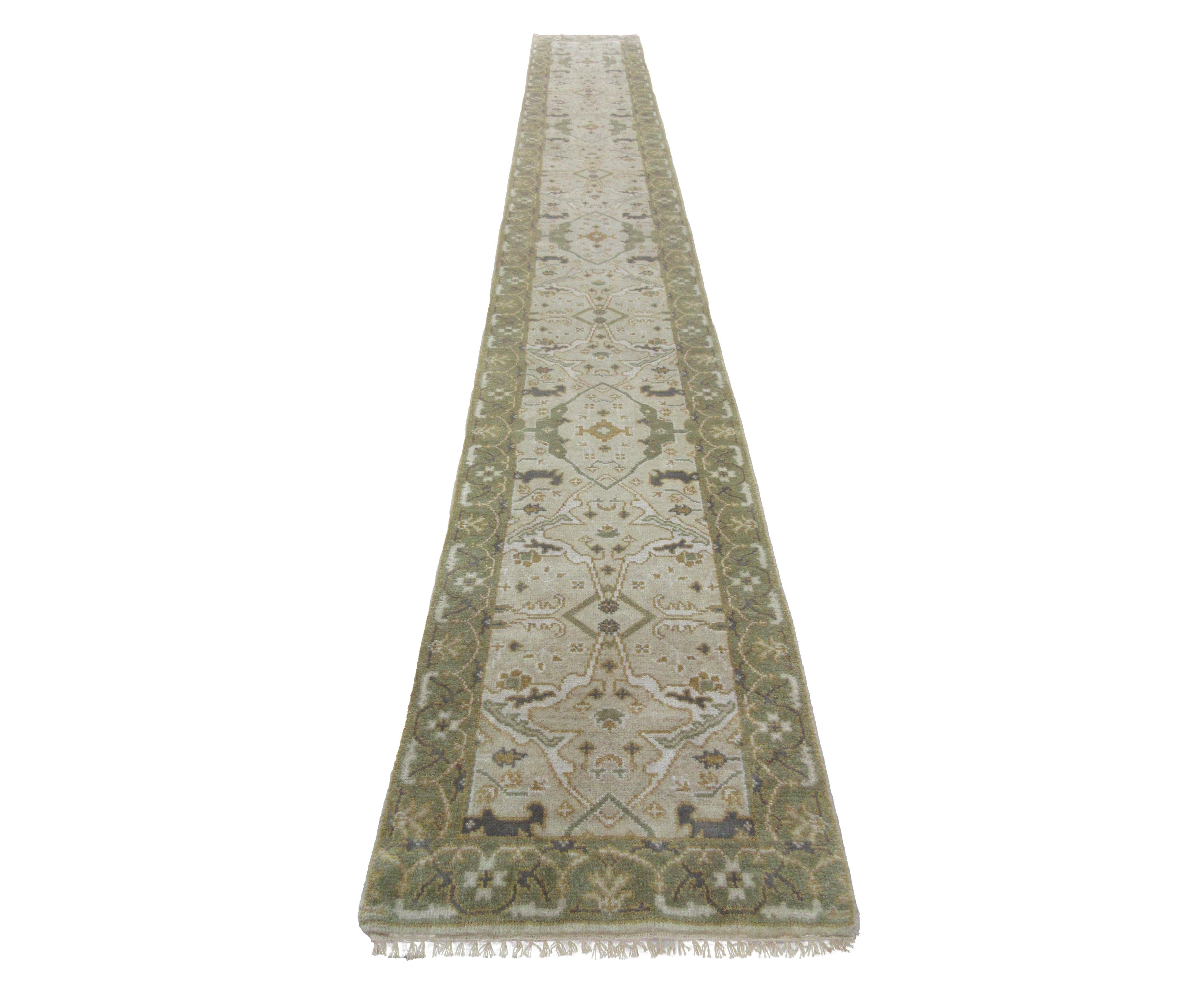 Hand-Knotted Oushak Runner For Sale