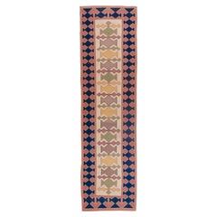 Oushak Runner – Geometric Tribal Motif in Primary Tones