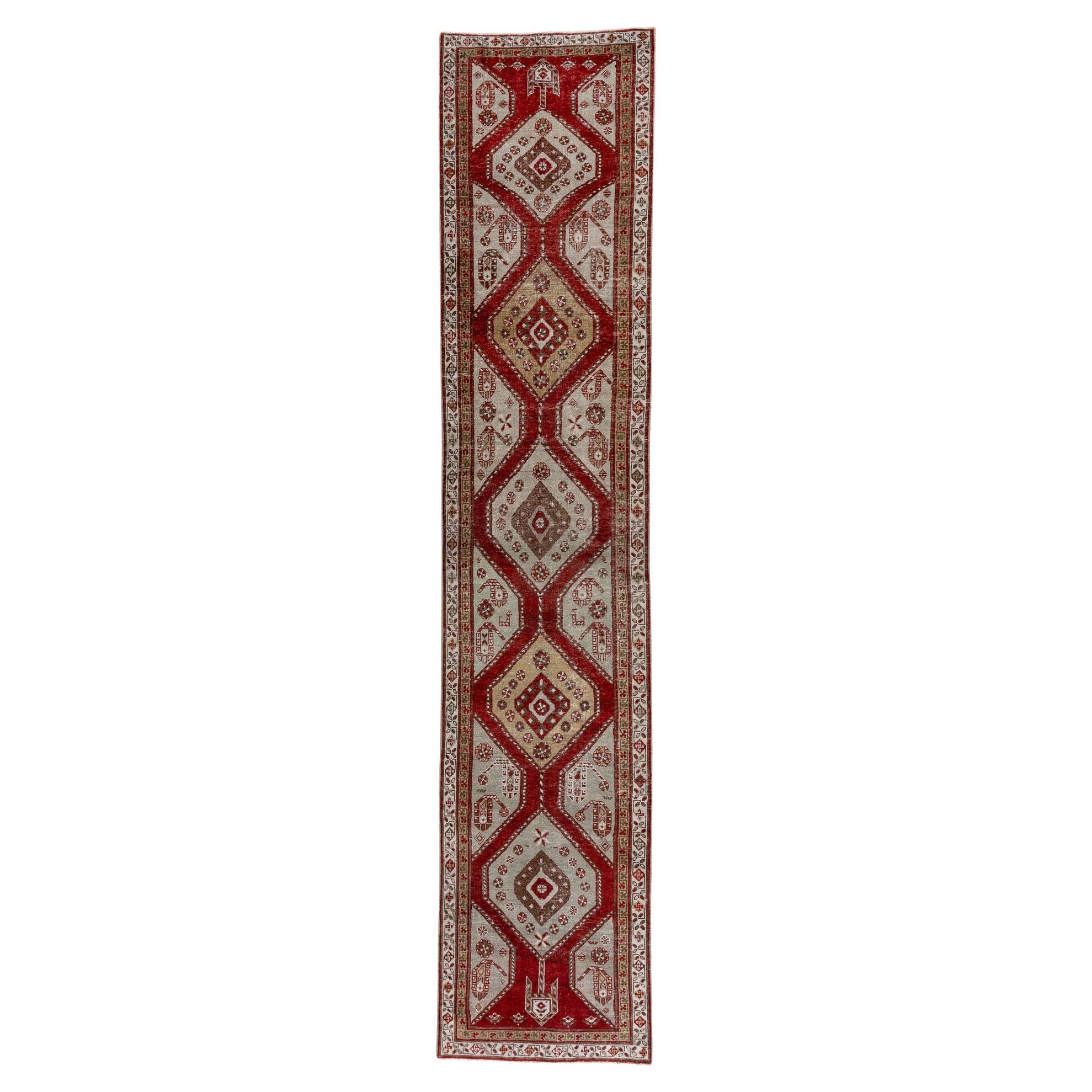 Runner Oushak in osso e rosso vintage in vendita