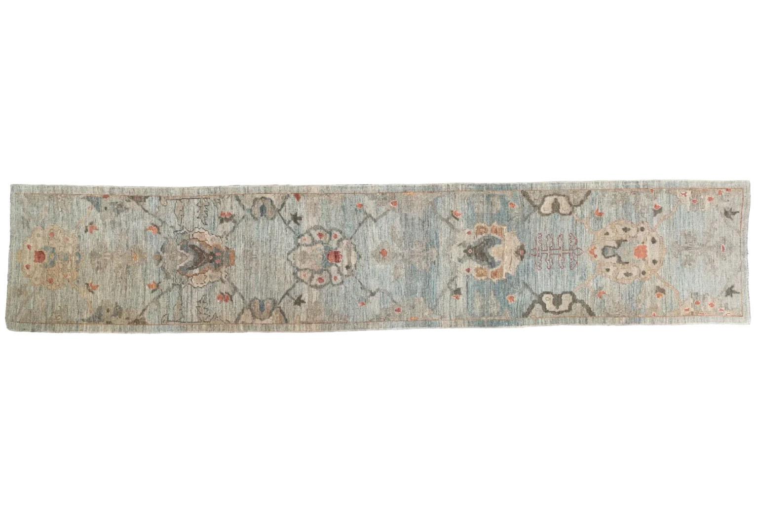 Turkish Turkey Long Runner Rug Circa 1990 - Oushak Design - blue Ivory For Sale