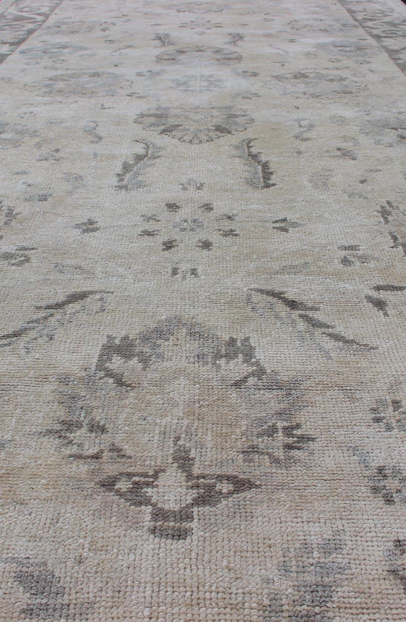 Oushak Runner with Traditional Floral/Botanical Design in Taupe, Gray and Cream For Sale 3