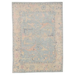Oushak Soft Pastel Blue Green & Beige Wool Rug 9'x12'8''