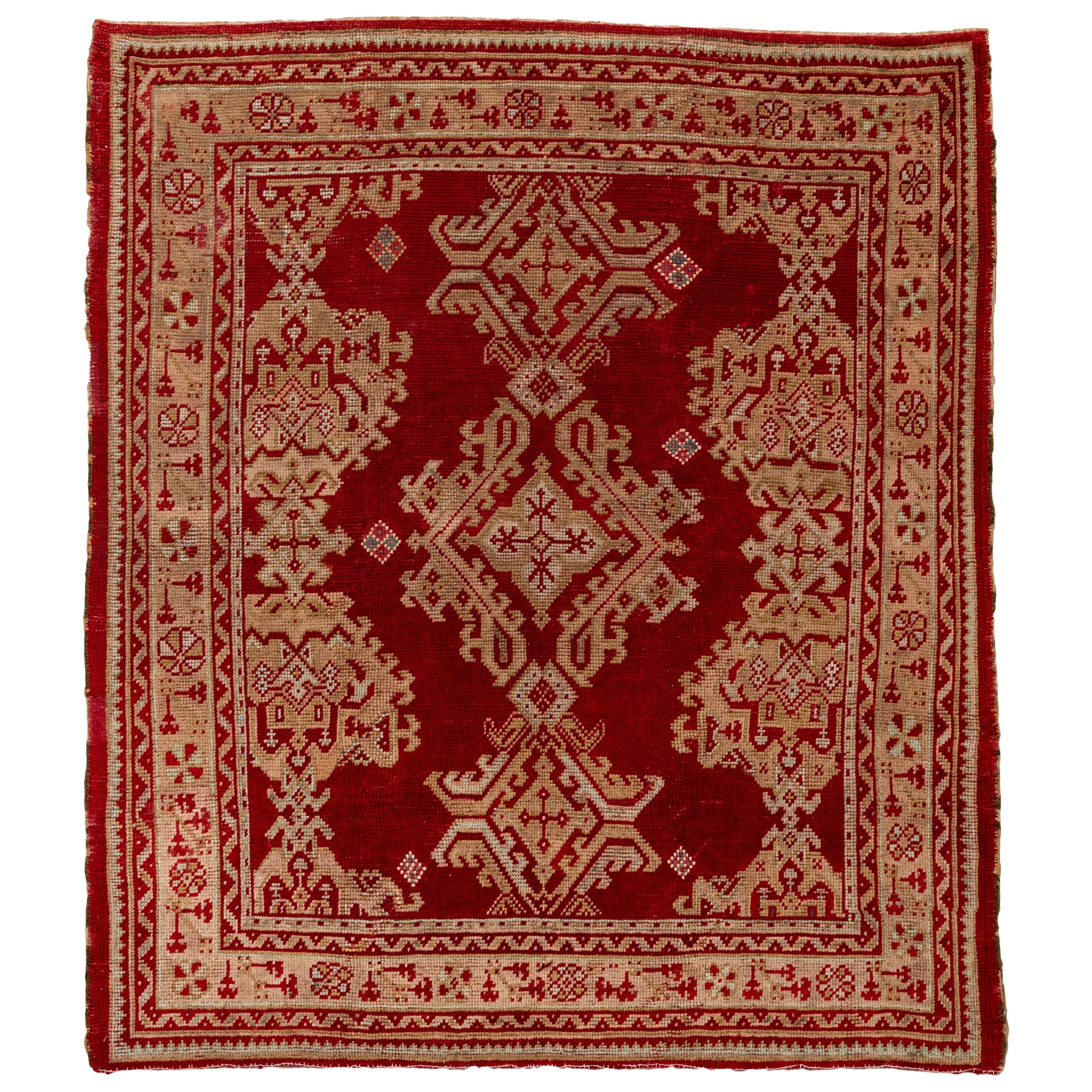 Quadratischer Oushak-Teppich, antik, um 1910