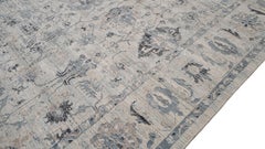Oushak Style Blue and Ivory Handmade Wool Blend Rug 9'x12'