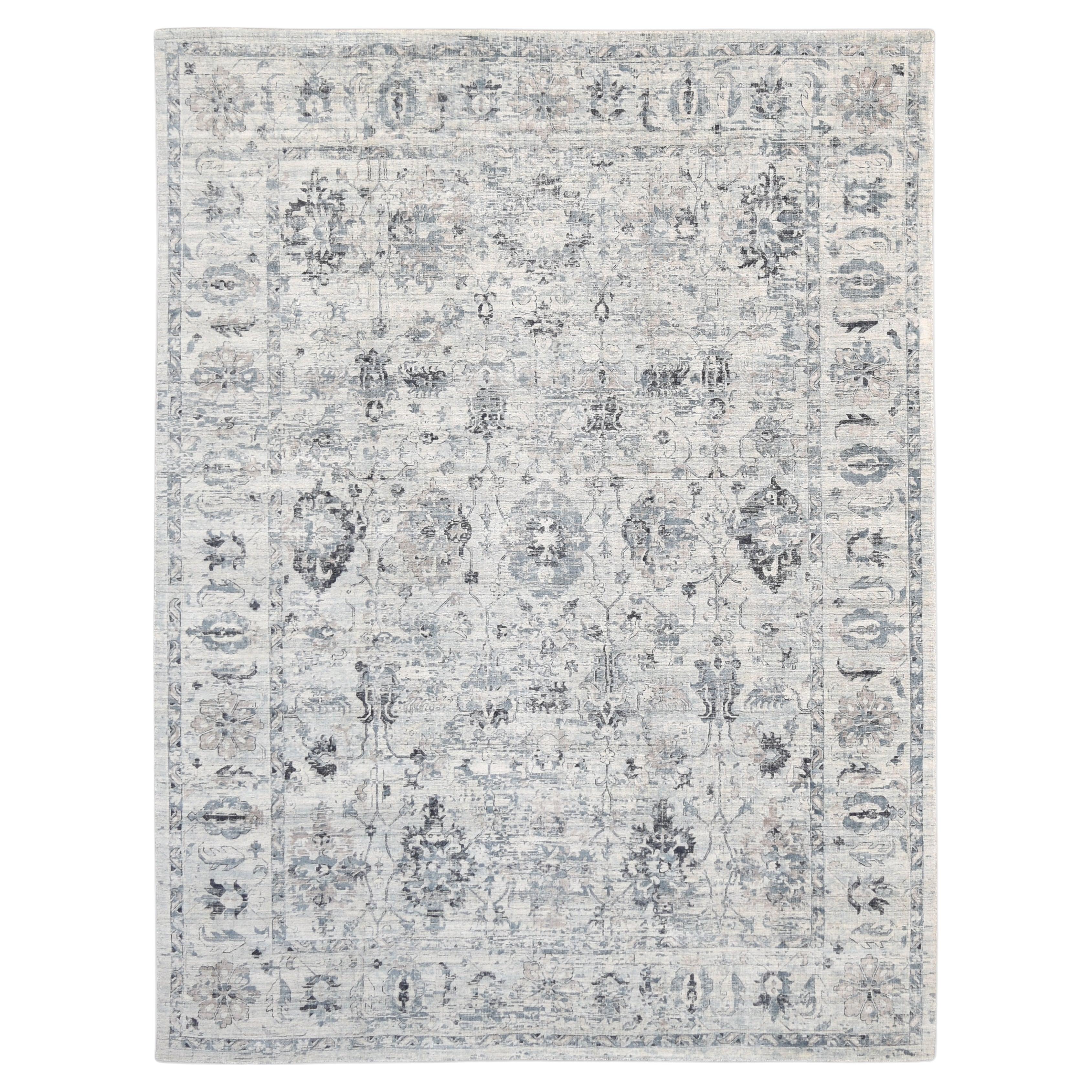 Oushak Style Blue and Ivory Handmade Wool Blend Rug 9'x12'