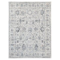 Oushak Style Blue and Ivory Handmade Wool Blend Rug 9'x12'