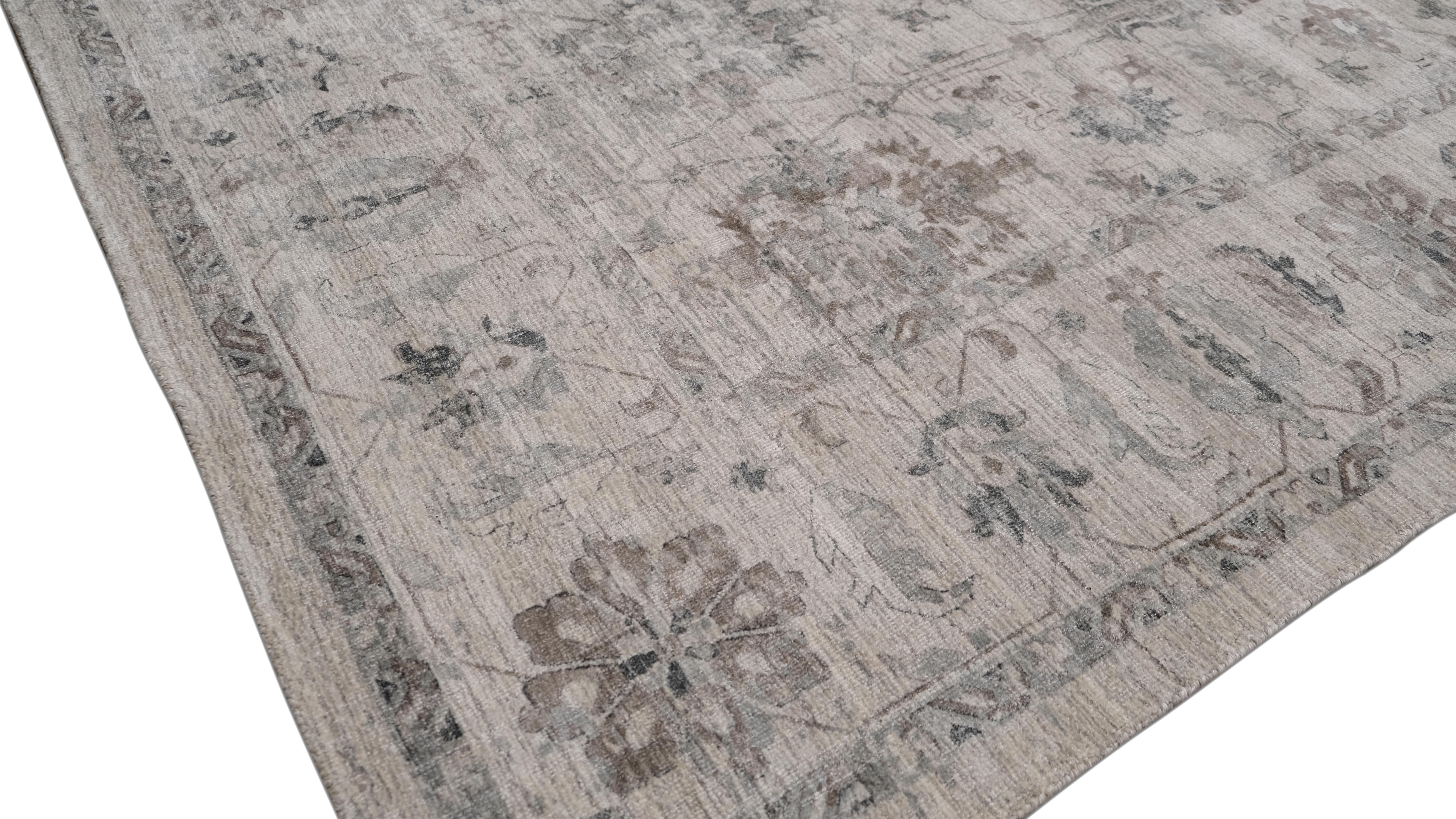 Oushak Style Grauer und Elfenbeinfarbener Wollmischteppich 9'x12' (Indisch) im Angebot