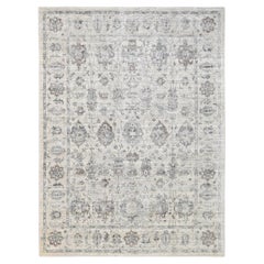 Tapis de style Oushak gris et ivoire en laine mélangée 9'x12'