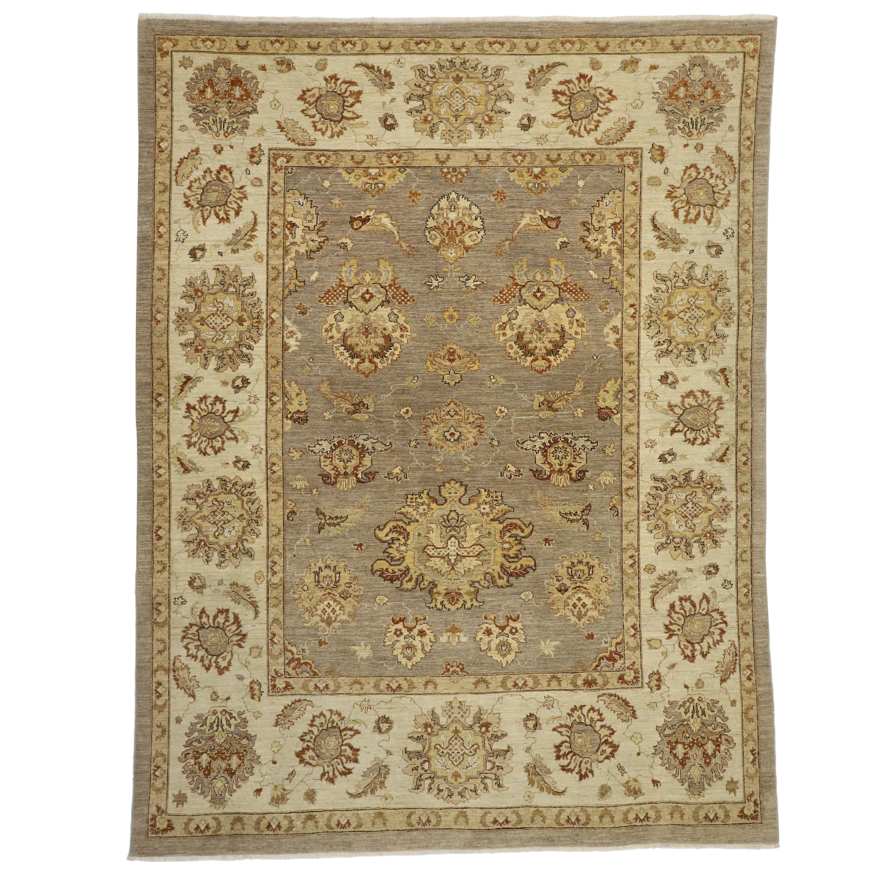 New Oushak Transitional Area Rug with William and Mary Style