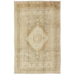 Oushak Vintage Rug from Turkey with Tan, Camel and Taupe Floral Design