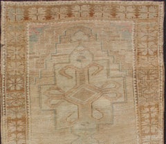 Oushak Vintage Rug with Pastel Colors in Tan, Brown, Butter, Peach, Lt. Blue
