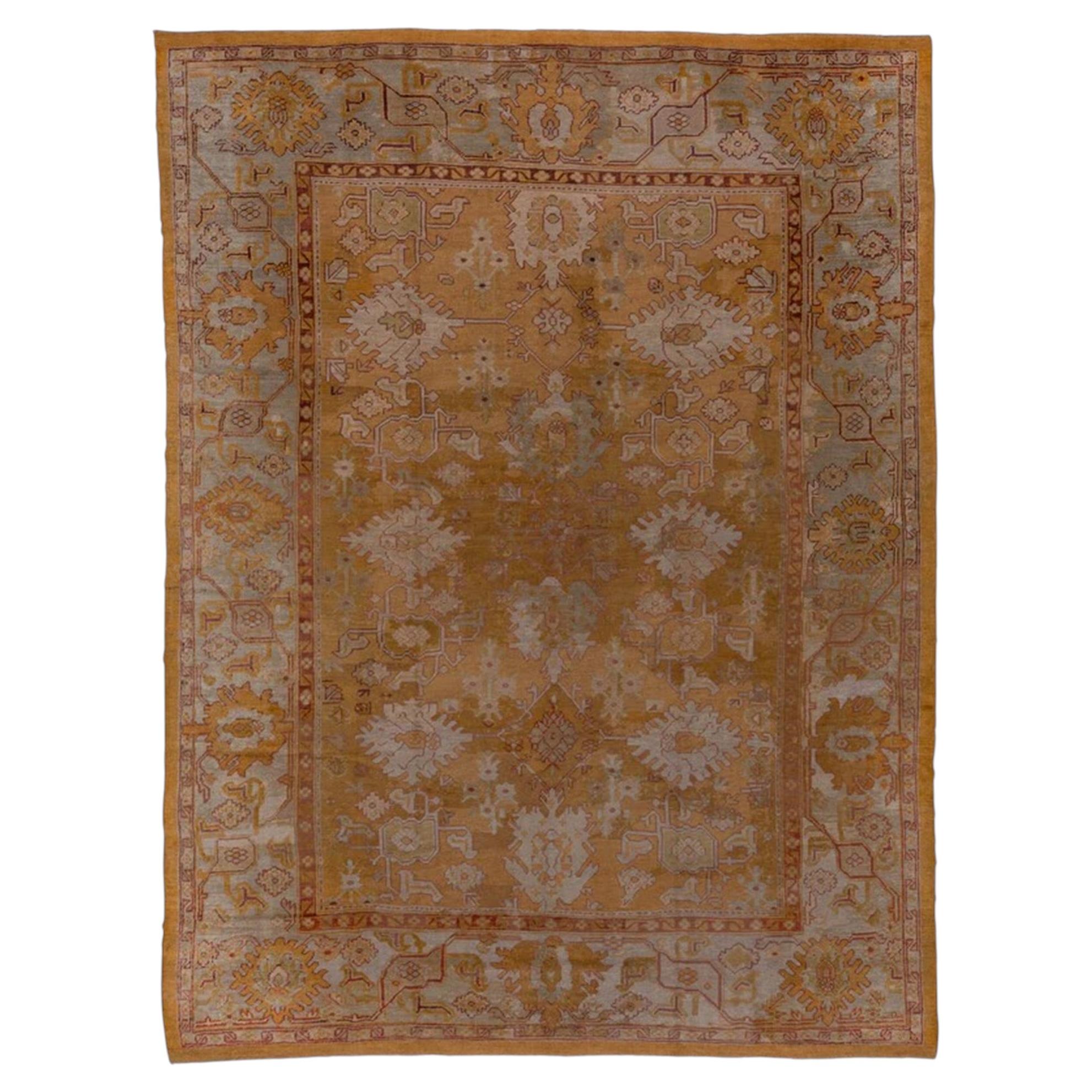 Oushak with Mustard, Ivory and Pale Blue c.1900 For Sale