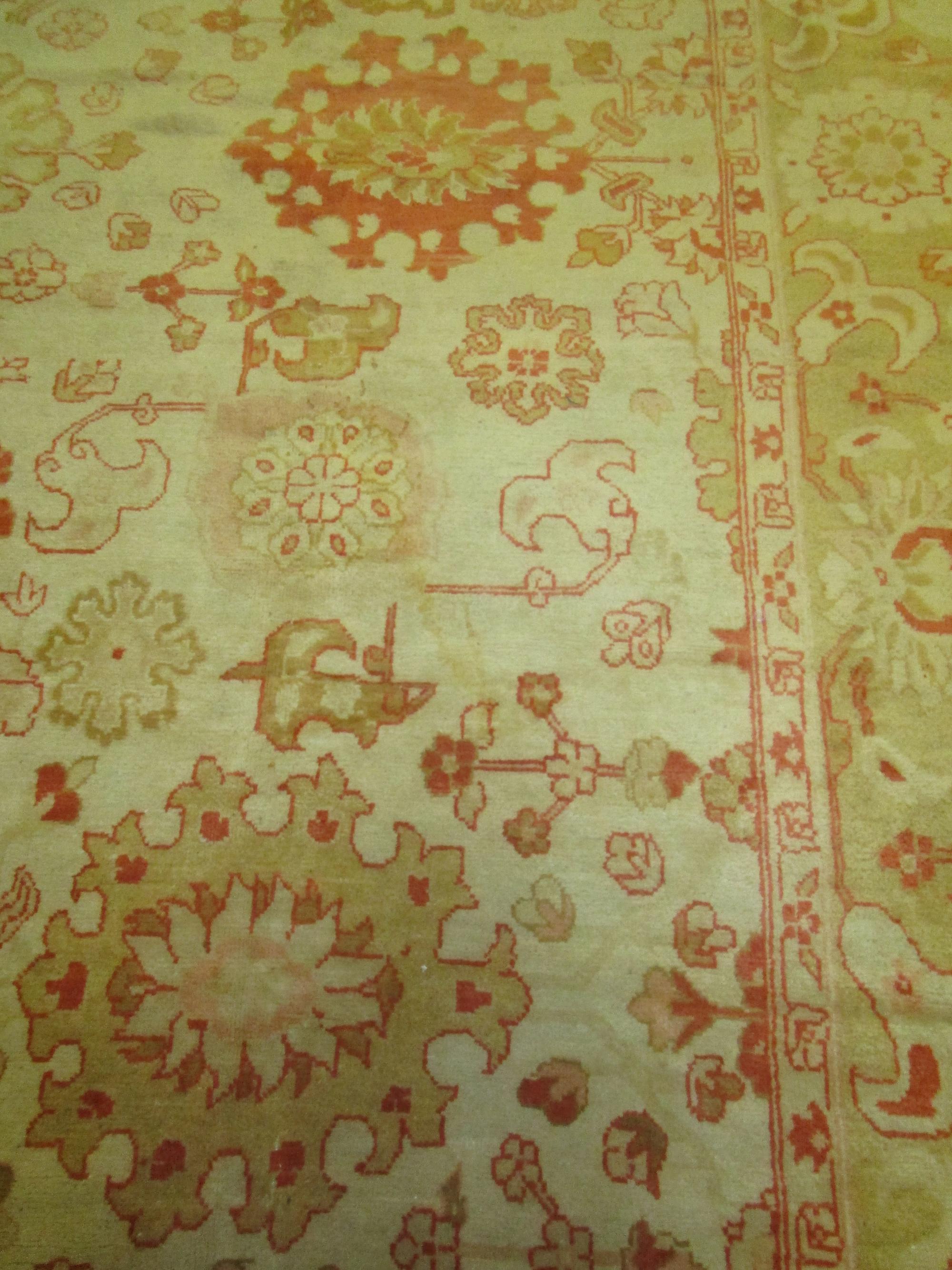 Oushak Wool Pile Antique Turkish Rug Large Size For Sale 1