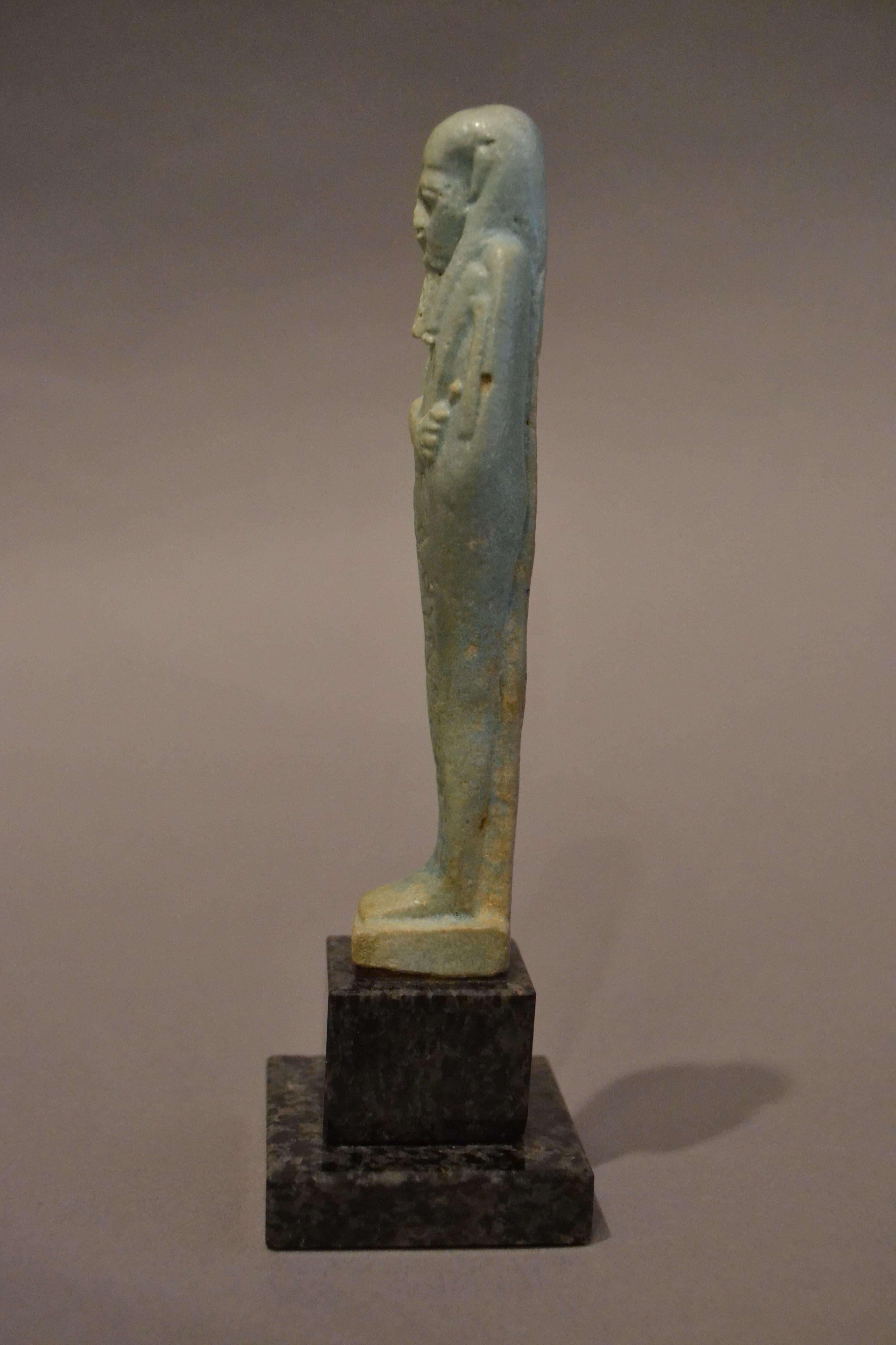 Faience Oushebti Representing General Hori Born from Lady Ta-khabès For Sale