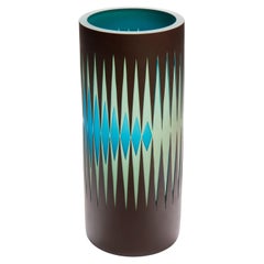 Out Of The Blue, black, aqua & lime patterned handblown vase by Sarah Wiberley