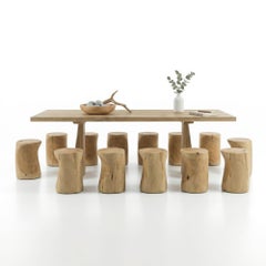 Outdoor 118" W Cedar Wood Dining Table With Twelve Stools in Solid Cedar Wood