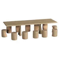 Mesa de comedor exterior de madera de cedro de 118" de ancho con doce taburetes de madera maciza de cedro