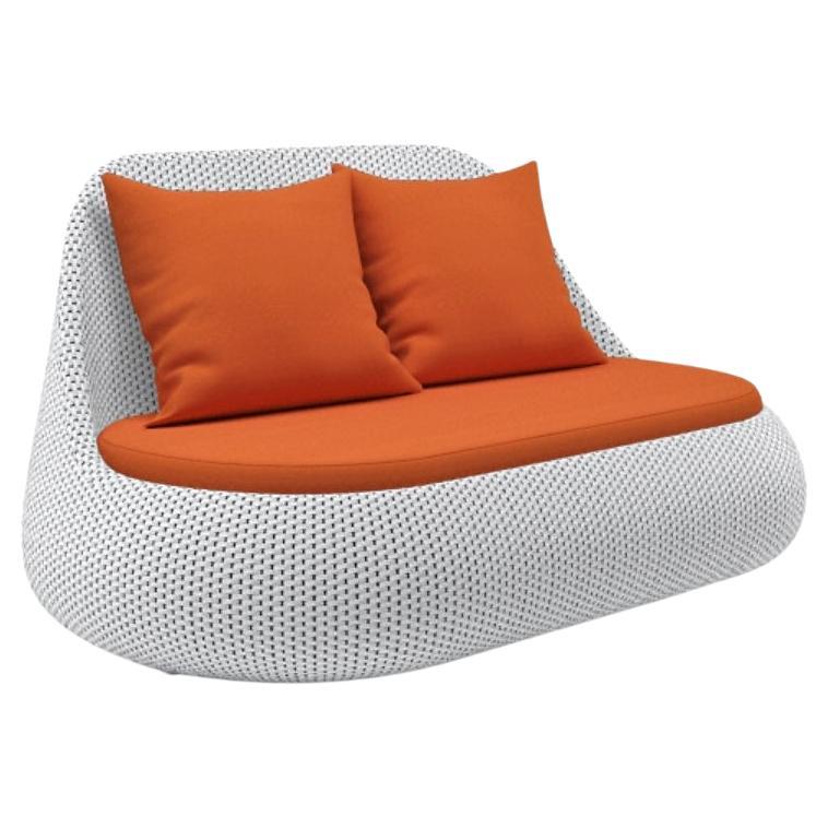 Outdoor 2 Seater Braided Sofa in Silver White Wicker For Sale