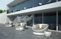 Divano da esterno a 3 posti con struttura in vimini bianco conchiglia