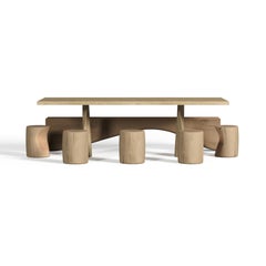 Outdoor 95" W Cedar Dining Table With Five Stools & a Bench in Solid Cedar Wood