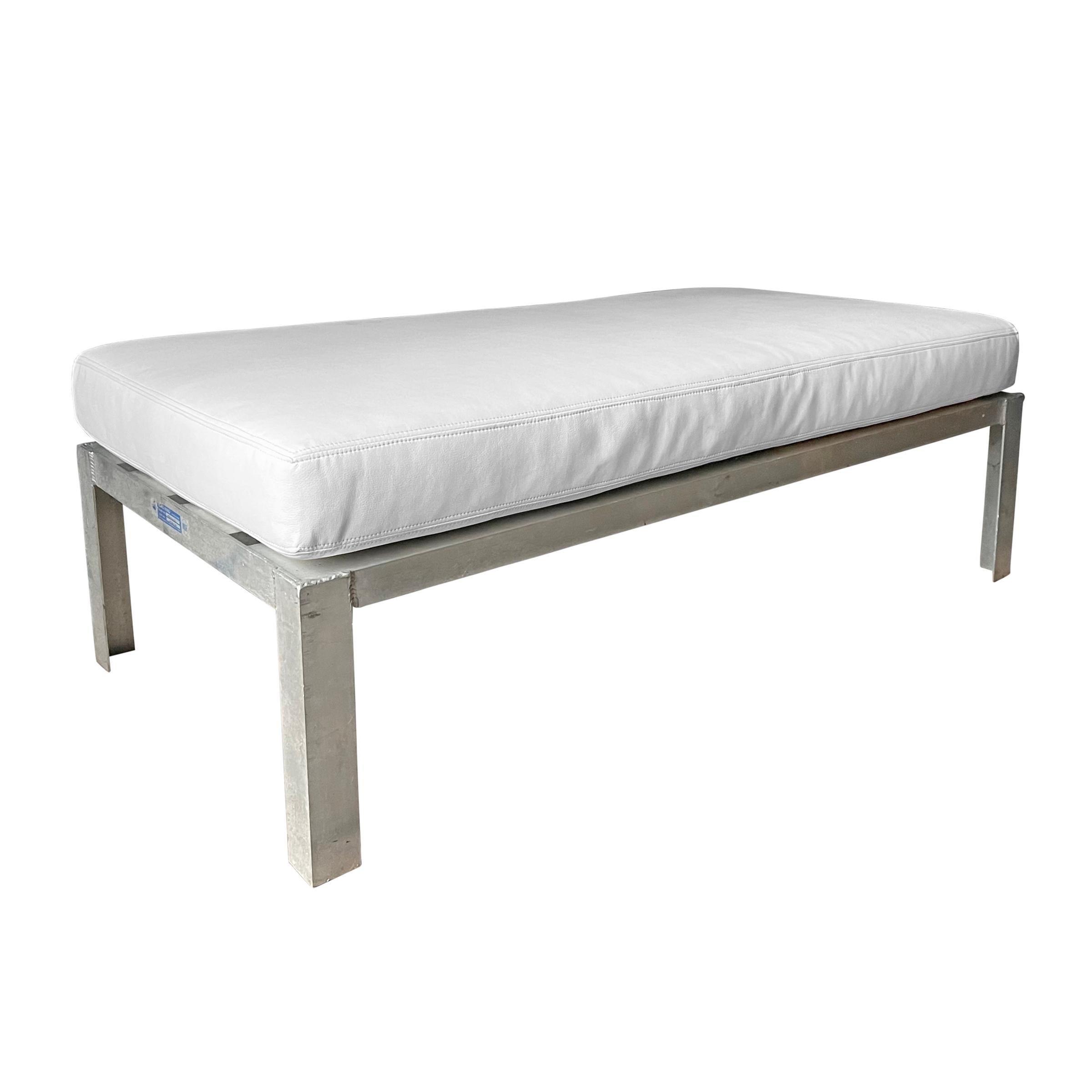 Modern Outdoor Aluminum and Faux Leather Bench For Sale
