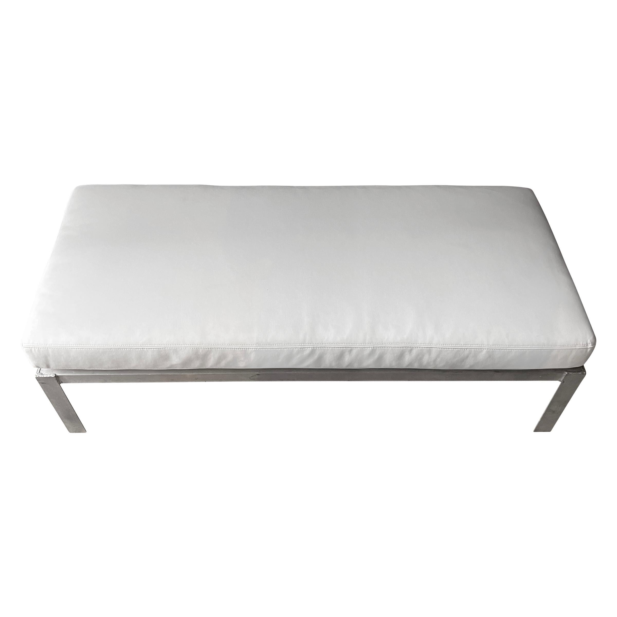 American Outdoor Aluminum and Faux Leather Bench For Sale