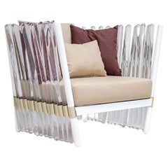 Outdoor Armchair Clear Acrylic Gold Plated Details Waterproof Fabric Beige