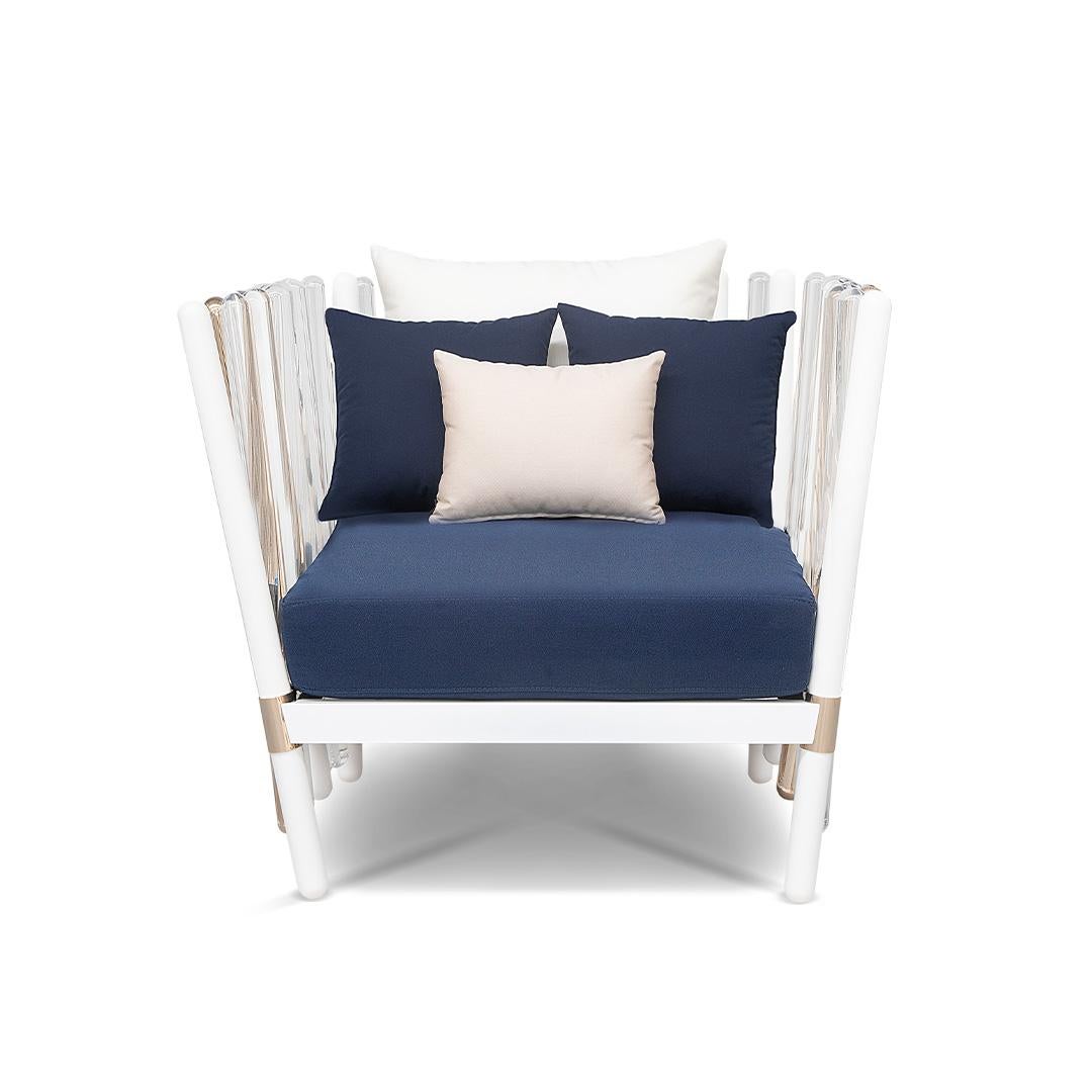 Modern Outdoor Lounge Armchair with Acrylic and Waterproof Outdoor Fabrics For Sale