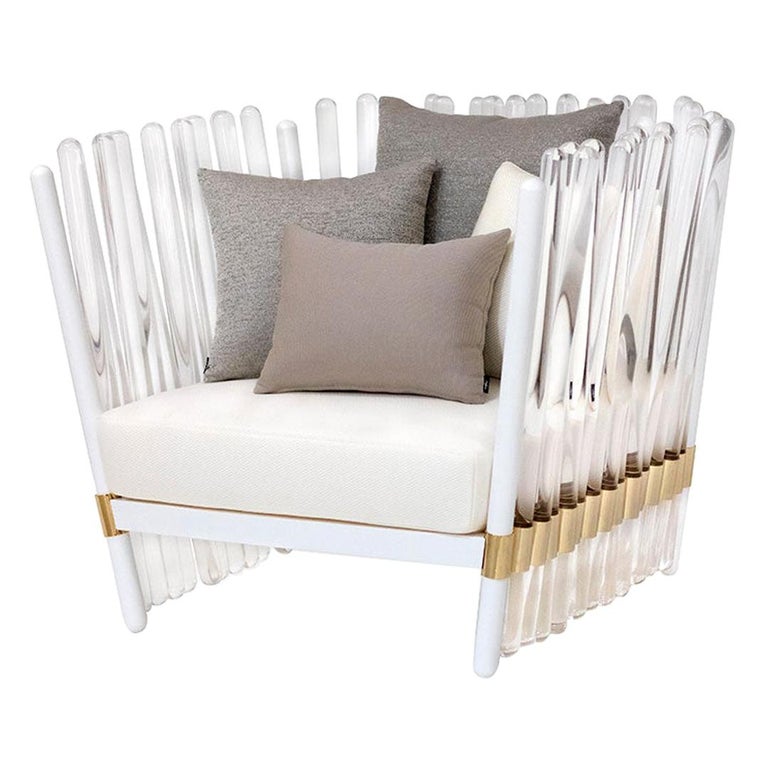 Acrylic Details and White Waterproof Fabrics Outdoor Chair For Sale at