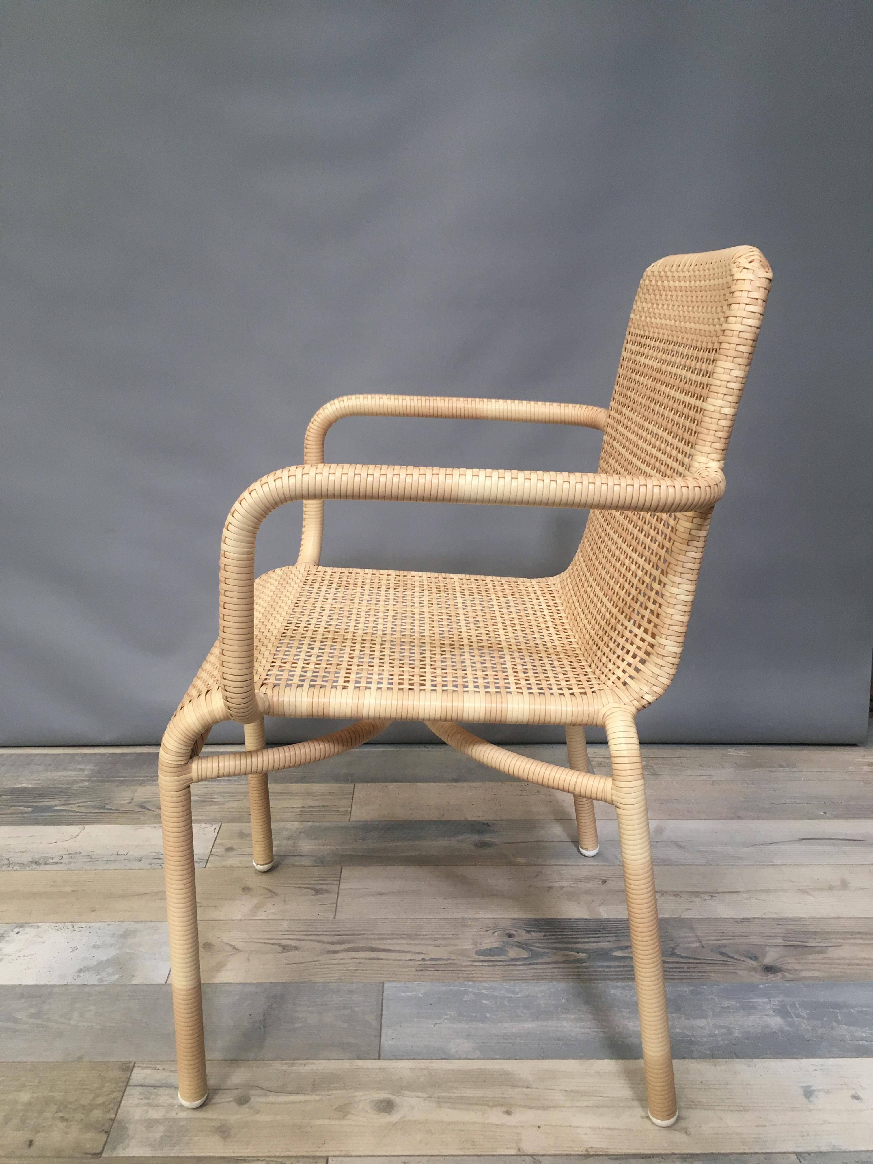 French Outdoor Armchair in a Braided Resin Rattan Effect For Sale