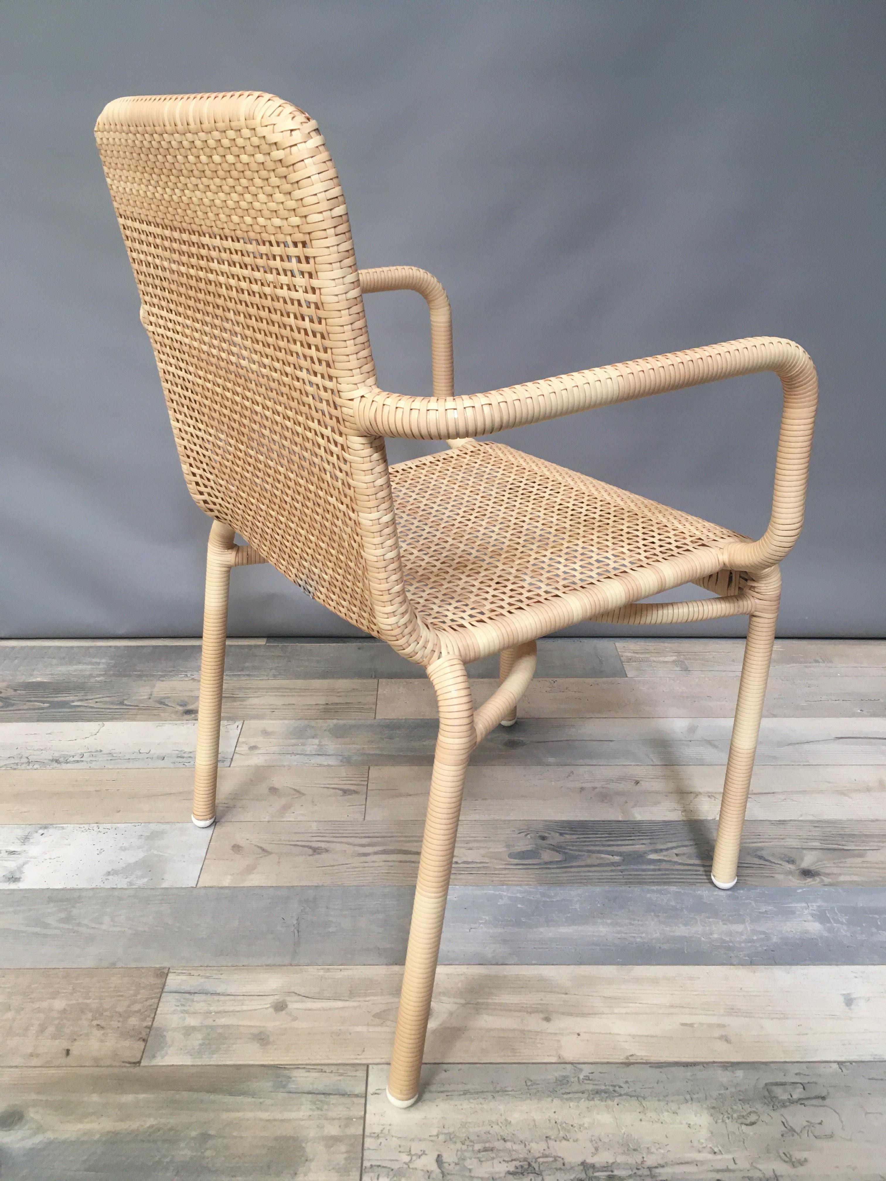Metal Outdoor Armchair in a Braided Resin Rattan Effect For Sale