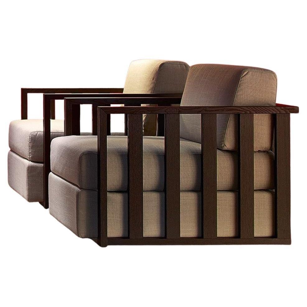 Contemporary Outdoor Armchair Made to Order in Solid Wood, Moka Finish For Sale
