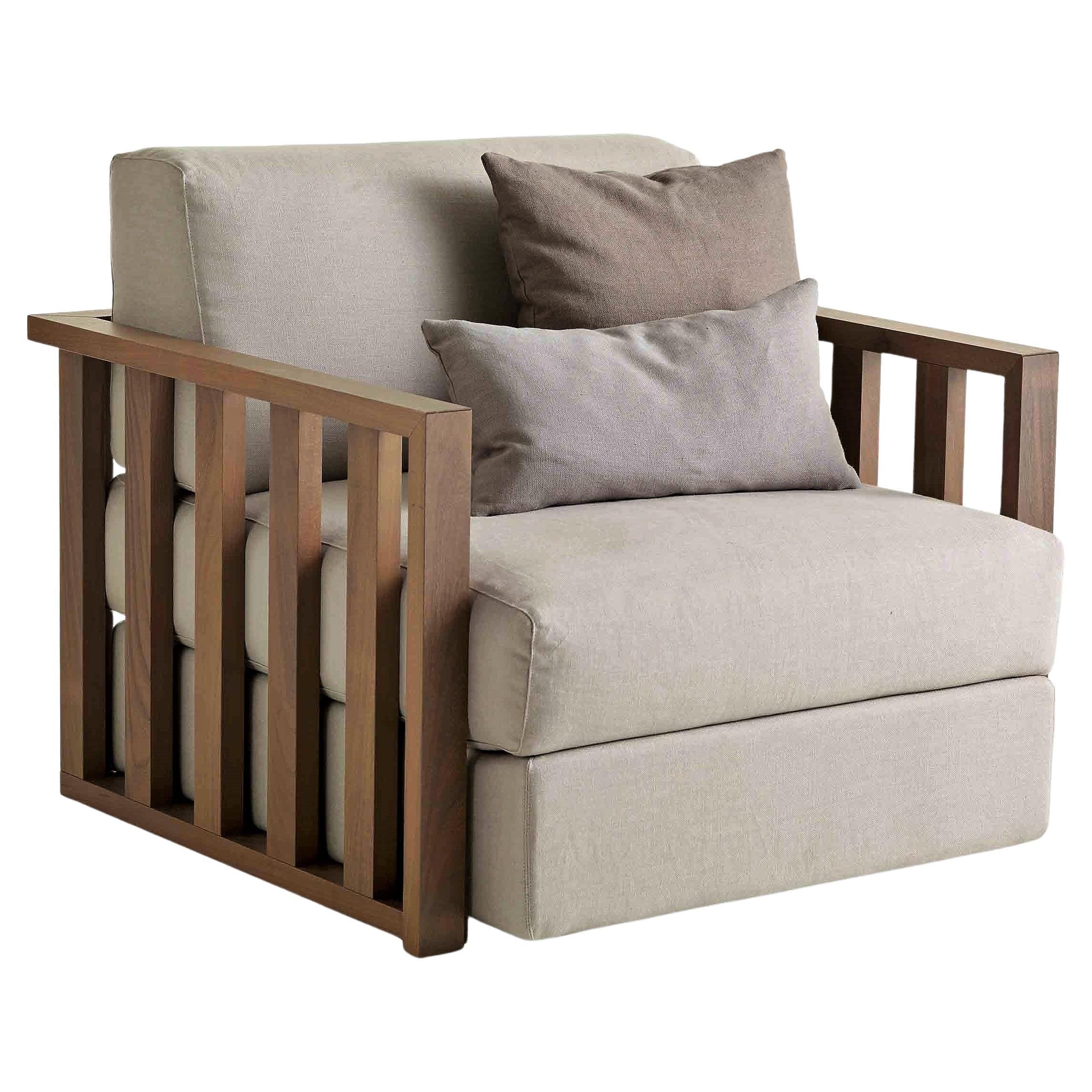 Outdoor Armchair Made to Order in Solid Wood, Moka Finish For Sale