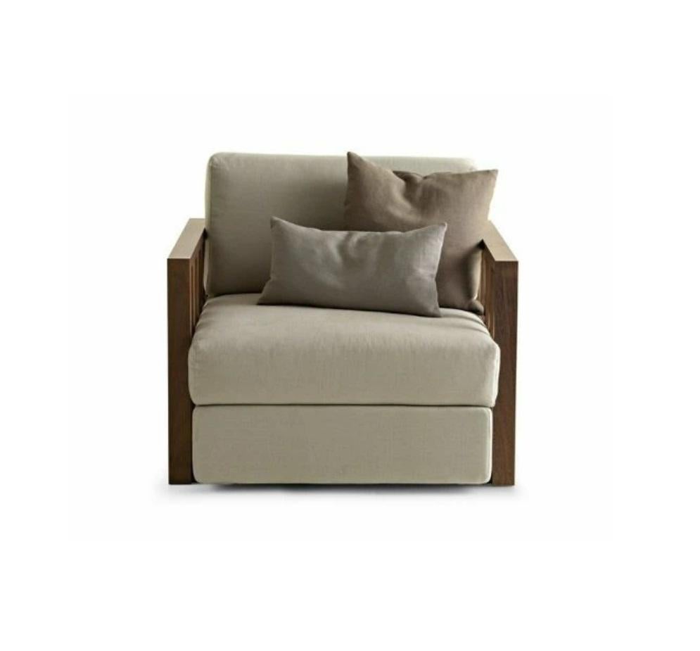Sessel für den Außenbereich, auf Bestellung gefertigt aus Massivholz, Wenge-Finish (Stoff) im Angebot