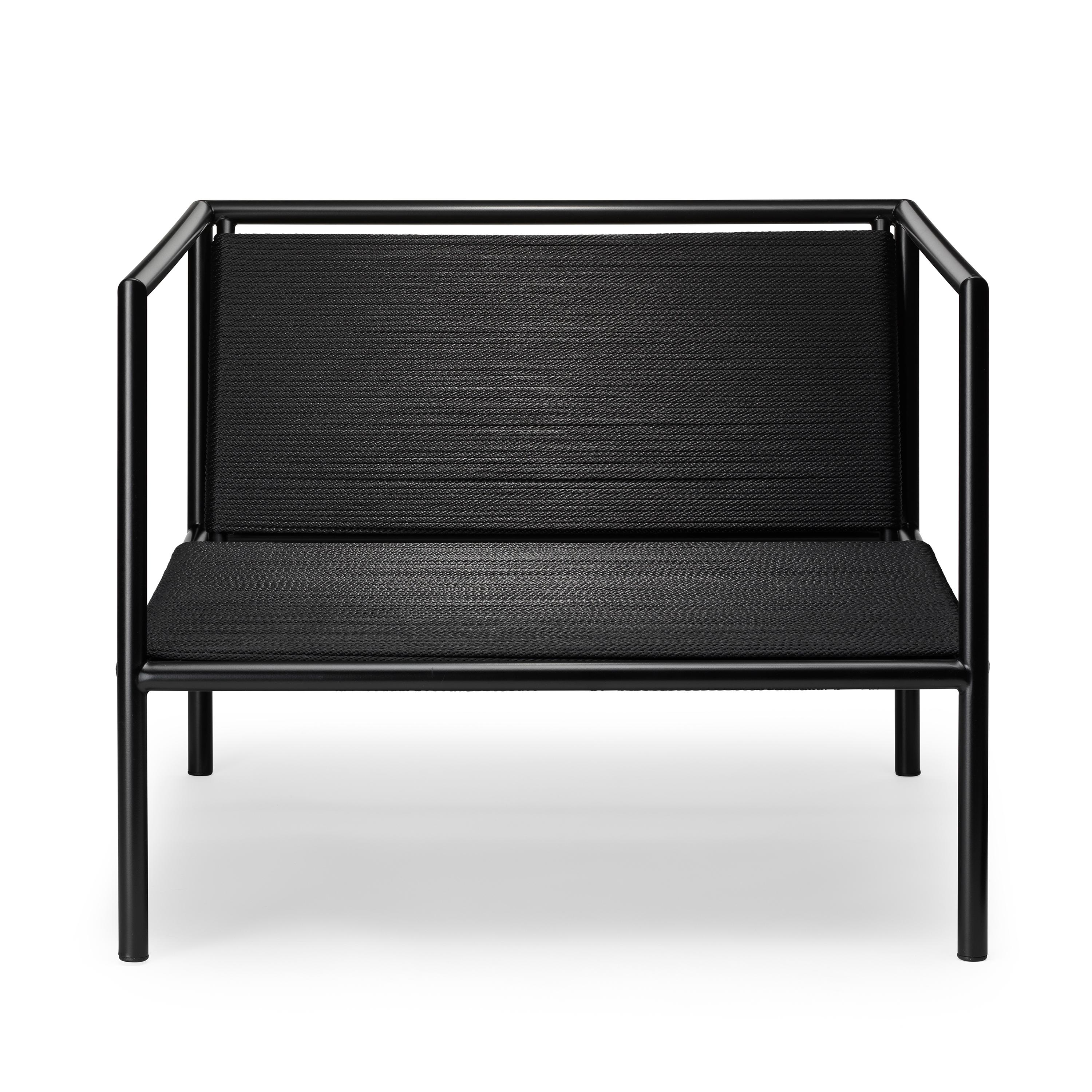 Outdoor-Sessel aus pulverbeschichtetem schwarzem Edelstahl und Nylonkordel (Moderne) im Angebot