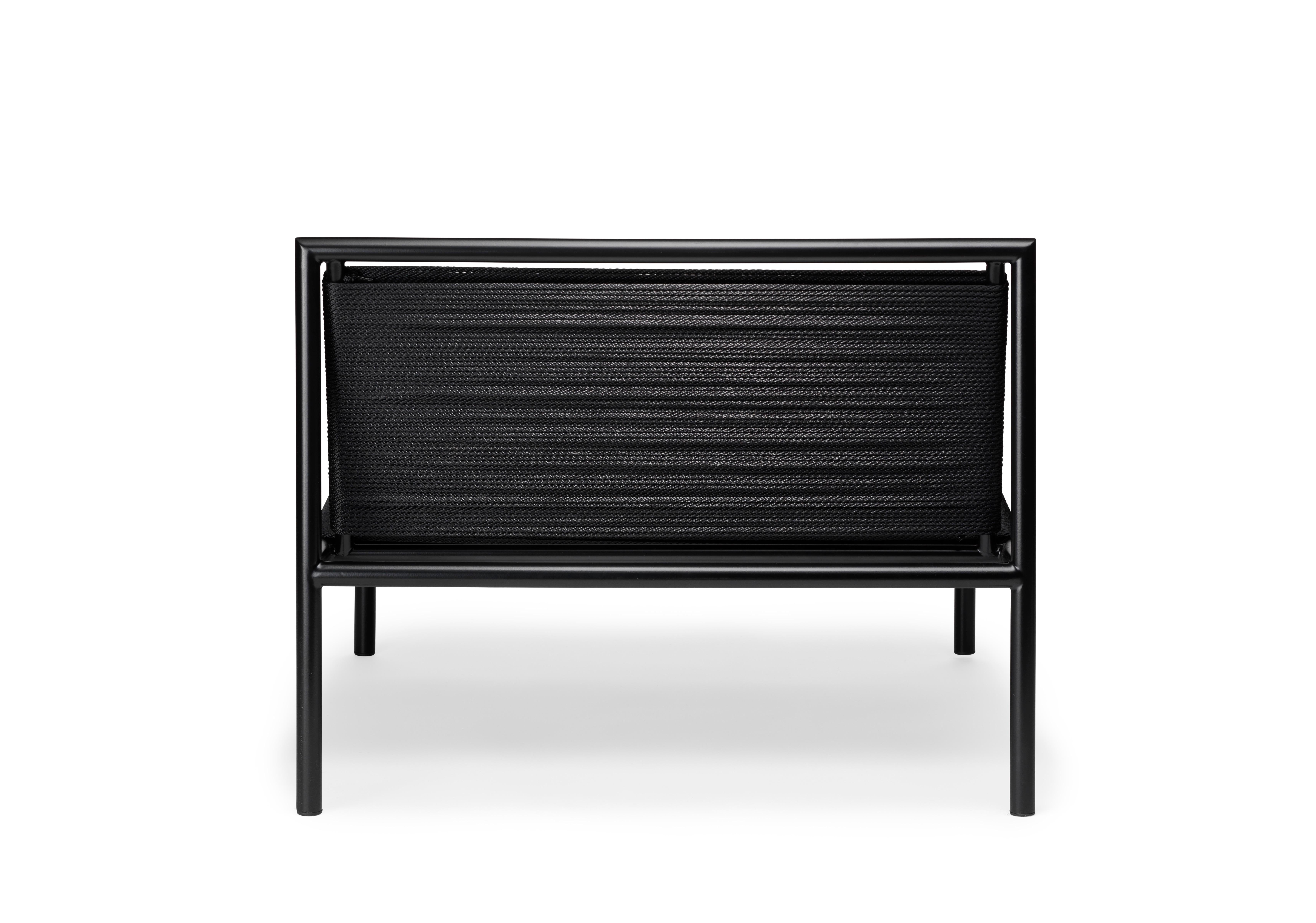 American Outdoor Chair With Arms Stainless Steel Powder Coated Black + Black Cording For Sale