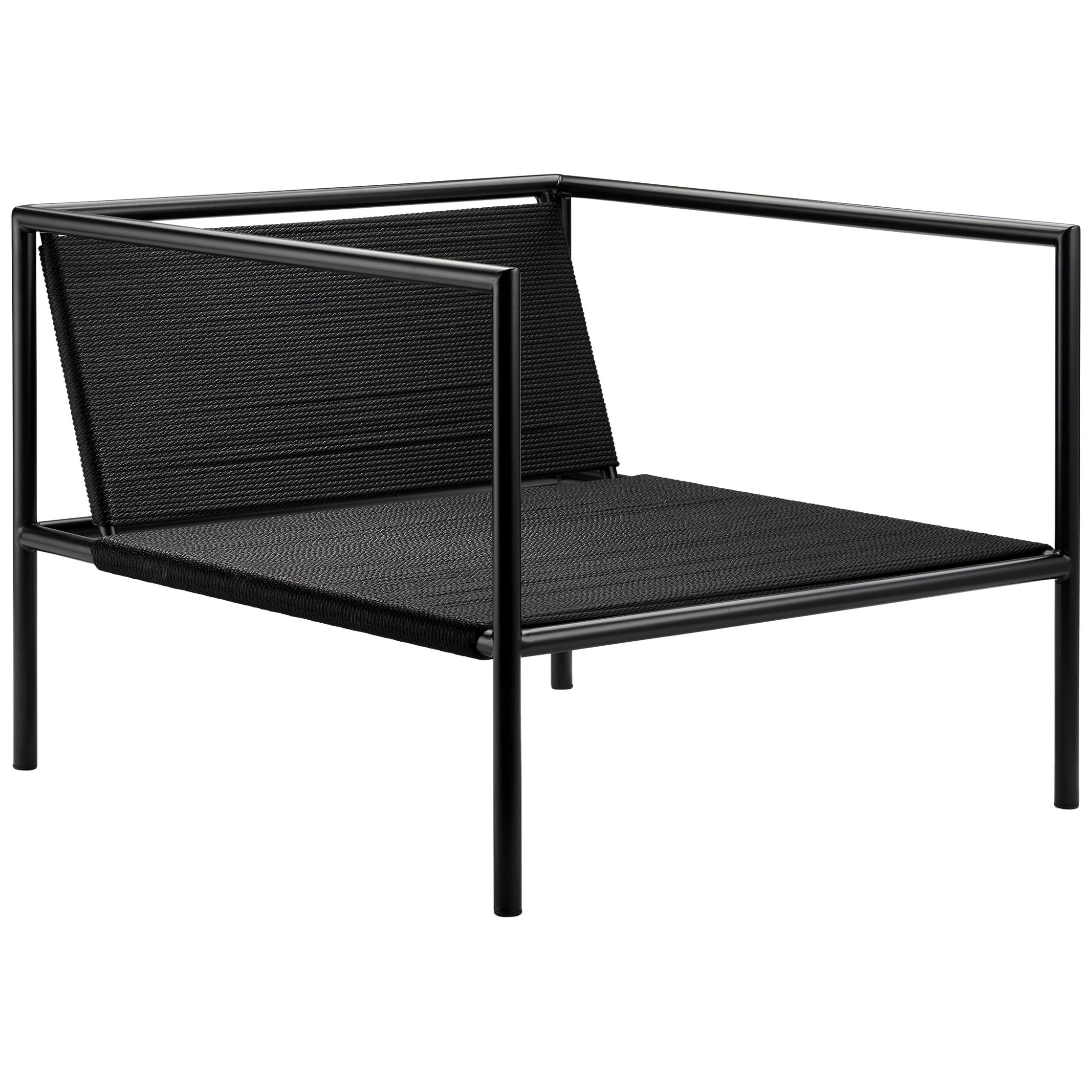 Outdoor Armchair Powder Coated Black Stainless Steel and Nylon Cord For Sale