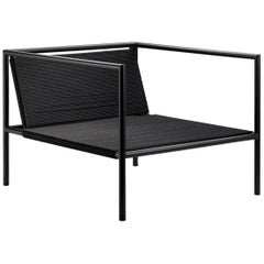 Outdoor Armchair Powder Coated Black Stainless Steel and Nylon Cord