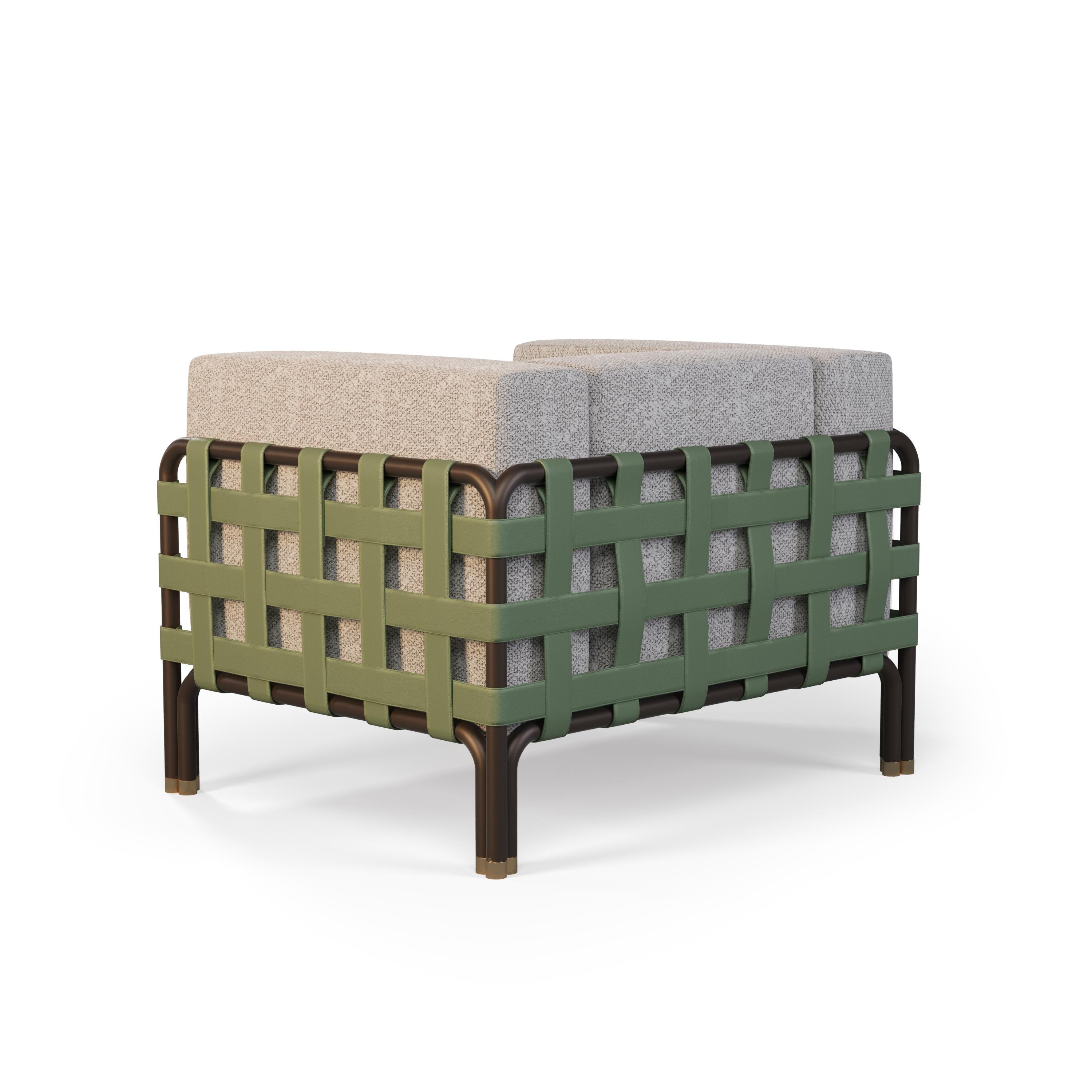 Outdoor-Sessel mit Bouclé-Polsterung und grünen Lederakzenten im Zustand „Neu“ im Angebot in Santo Tirso, PT
