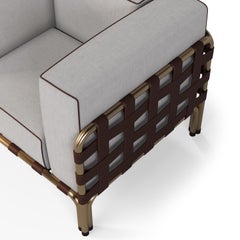 Outdoor Armchair with Weather-Resistant Fabric and Leather Accents