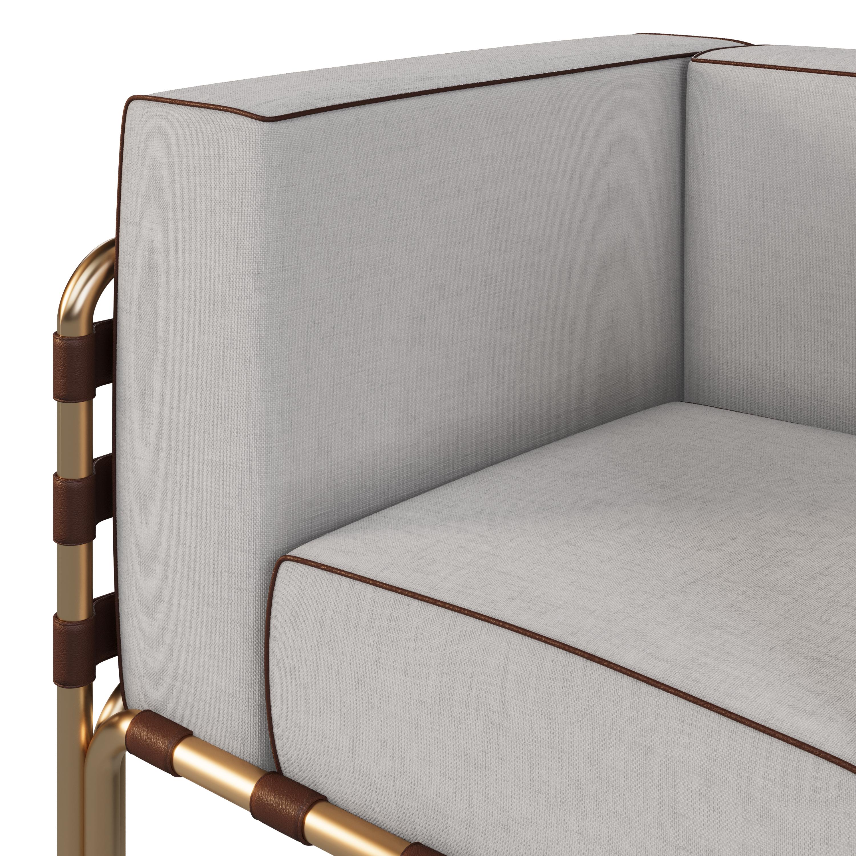 Modern Outdoor Armchair with Weather-Resistant Fabric and Leather Accents For Sale
