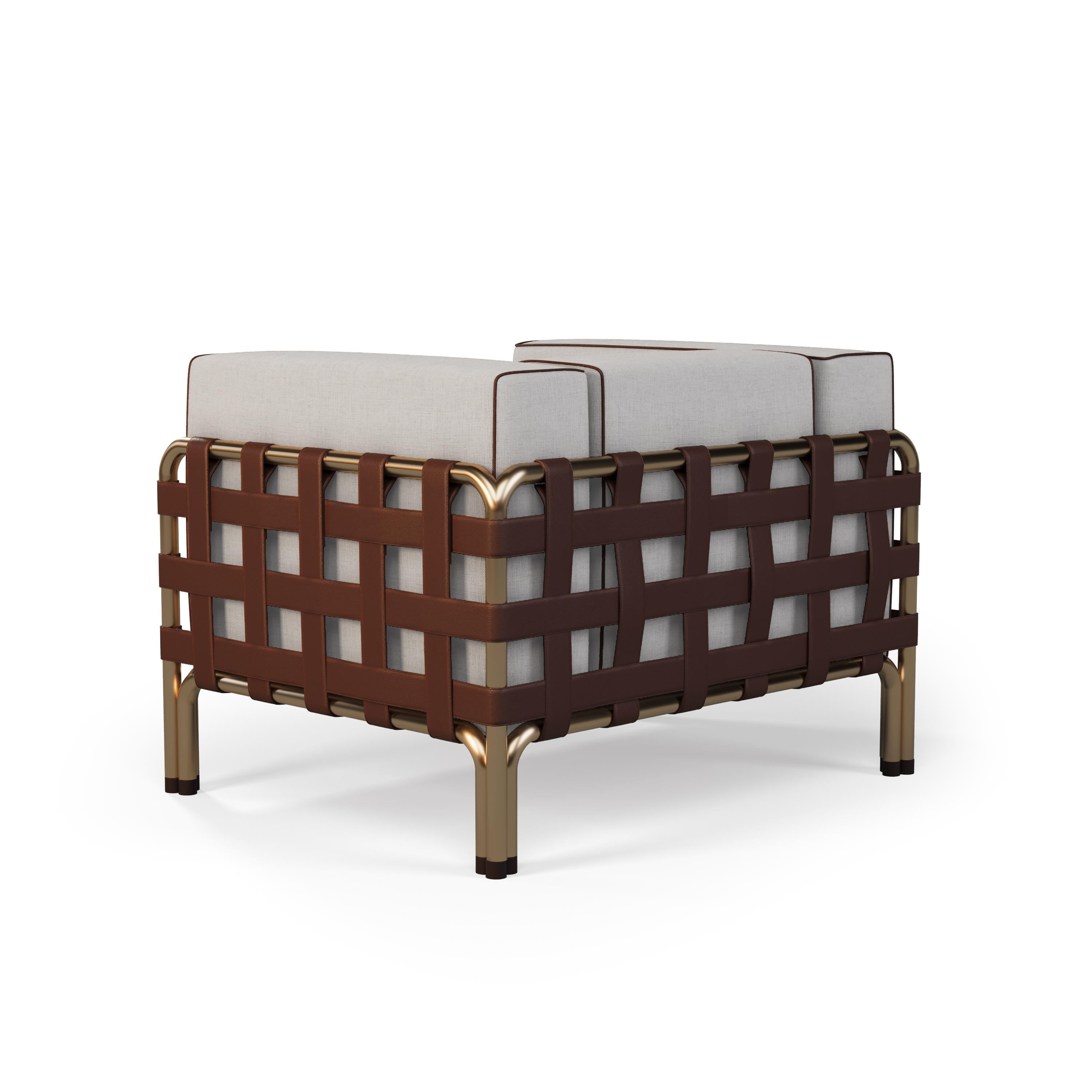 Outdoor Armchair with Weather-Resistant Fabric and Leather Accents In New Condition For Sale In Santo Tirso, PT