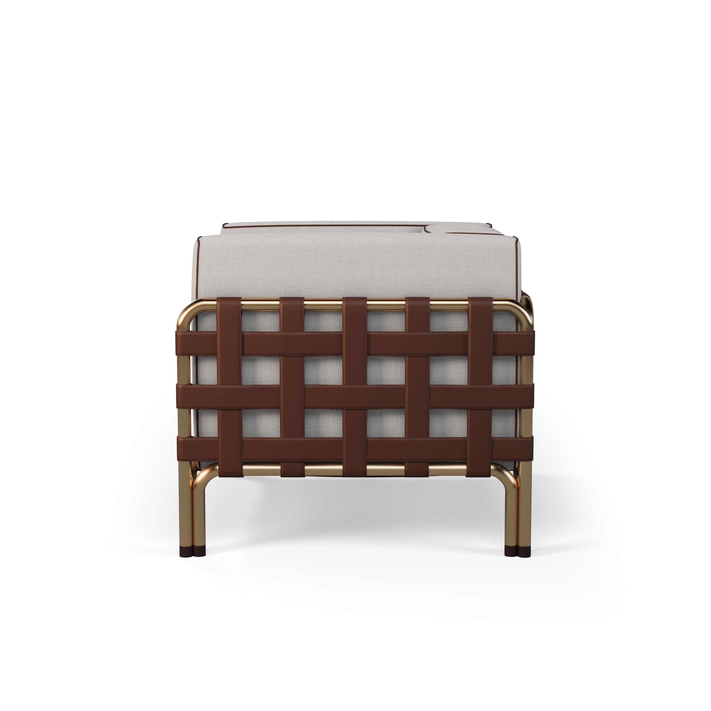 Contemporary Outdoor Armchair with Weather-Resistant Fabric and Leather Accents For Sale