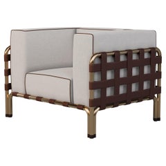 Outdoor Armchair with Weather-Resistant Fabric and Leather Accents
