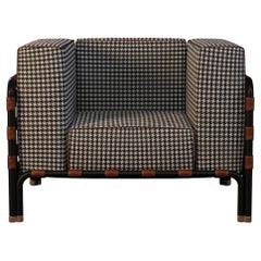 Outdoor Armchair With Patterned Fabric and Leather Details