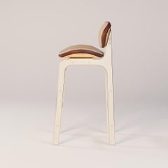 Outdoor Bar Chair with Brown Leather and Acrylic Fabric