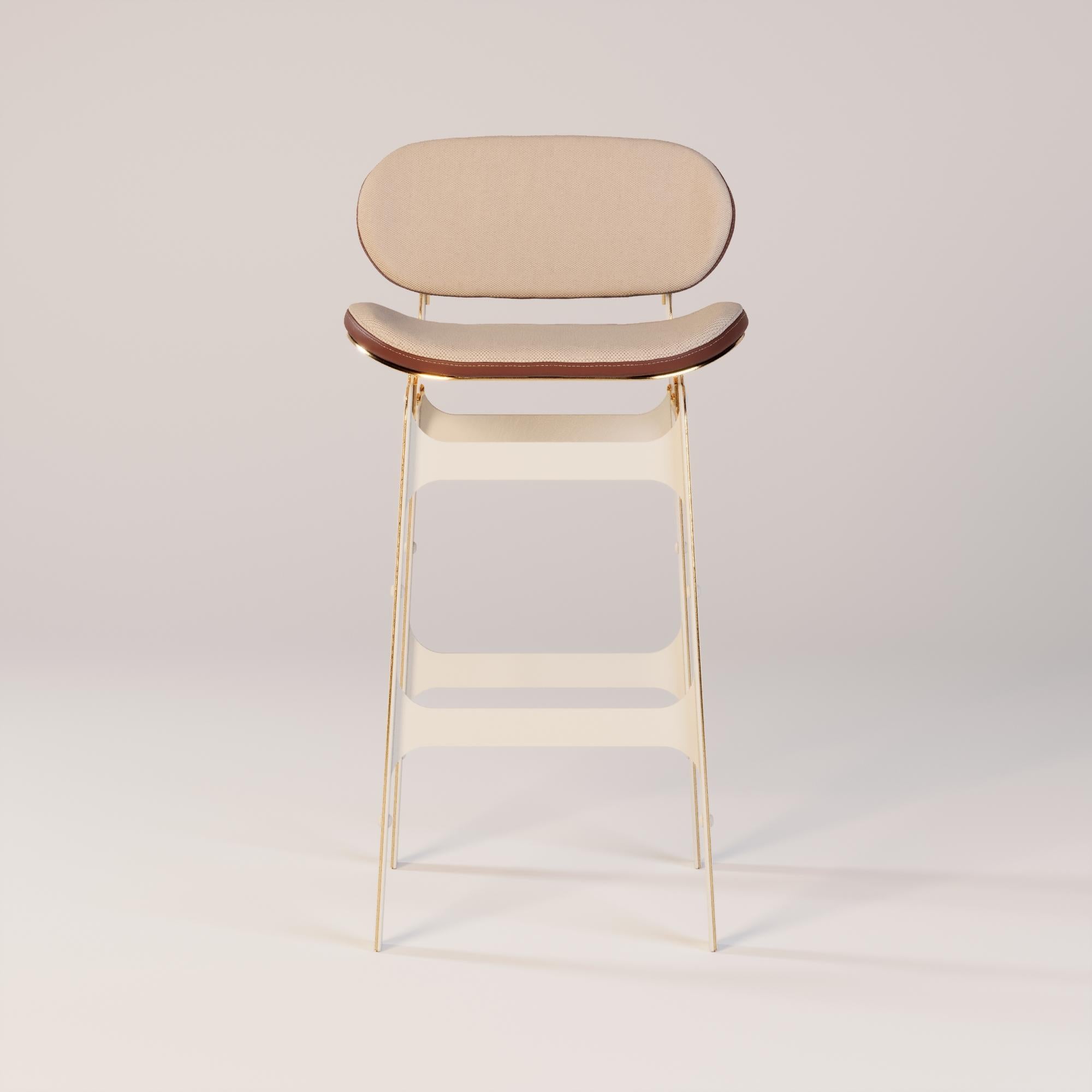 Moderno Sedia da bar per esterni con pelle marrone e tessuto acrilico in vendita