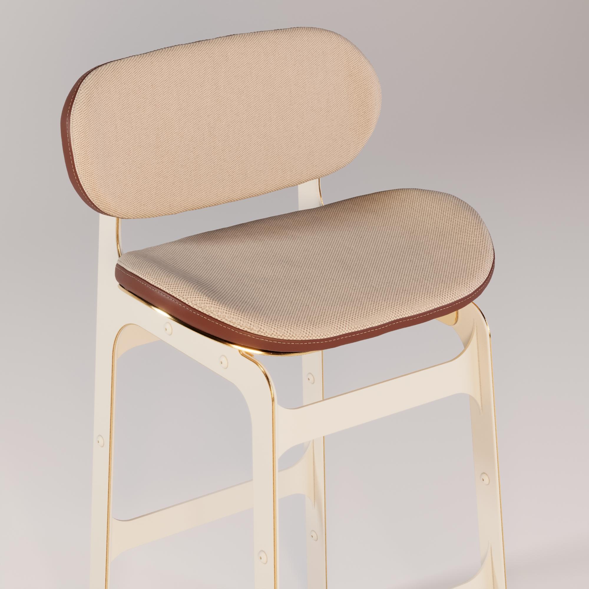 Portoghese Sedia da bar per esterni con pelle marrone e tessuto acrilico in vendita